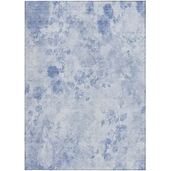 Sky Blue And Denim Blue Floral Washable Indoor Outdoor Area Rug Photo 5