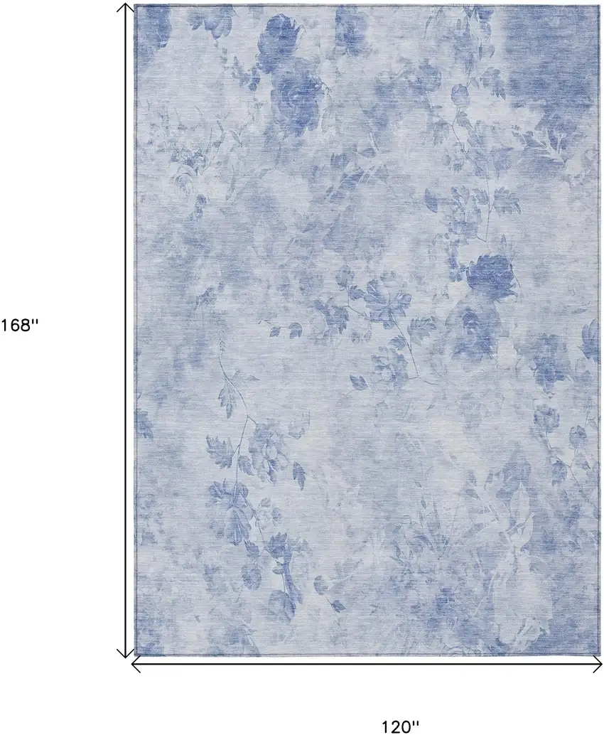 Sky Blue And Denim Blue Floral Washable Indoor Outdoor Area Rug Photo 6