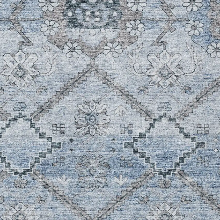 Sky Blue And Denim Blue Floral Washable Indoor Outdoor Area Rug Photo 6