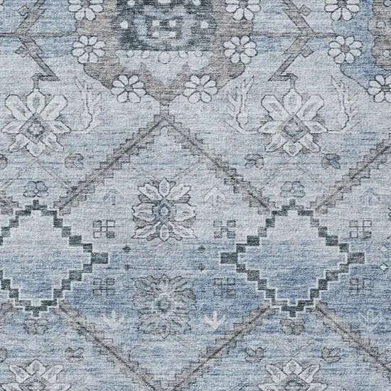 Sky Blue And Denim Blue Floral Washable Indoor Outdoor Area Rug Photo 6