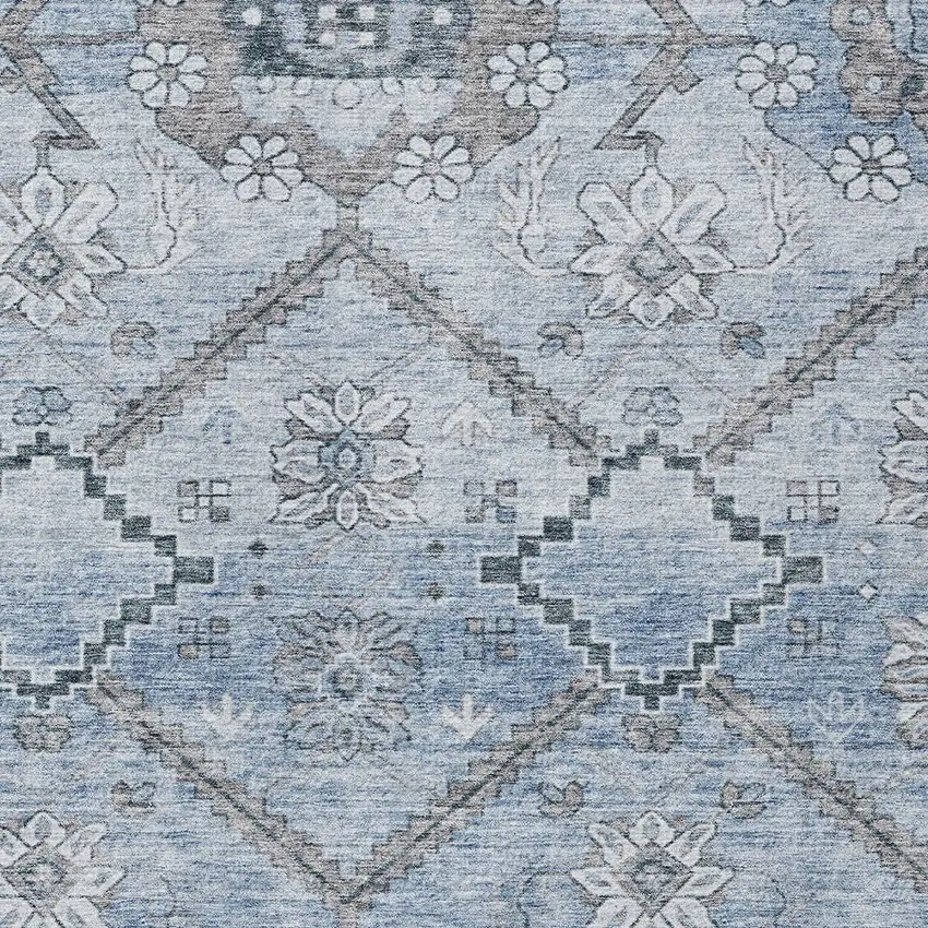 Sky Blue And Denim Blue Floral Washable Indoor Outdoor Area Rug Photo 6