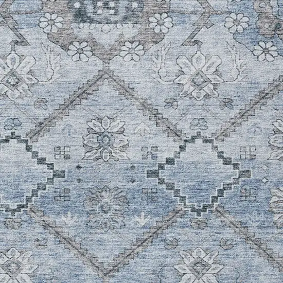 Sky Blue And Denim Blue Floral Washable Indoor Outdoor Area Rug Photo 6