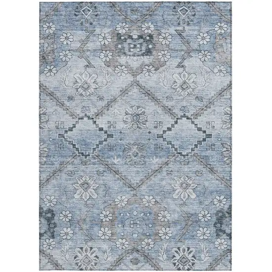 Sky Blue And Denim Blue Floral Washable Indoor Outdoor Area Rug Photo 7