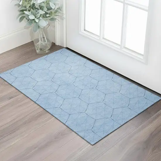Sky Blue And Denim Blue Geometric Washable Area Rug With UV Protection Photo 2
