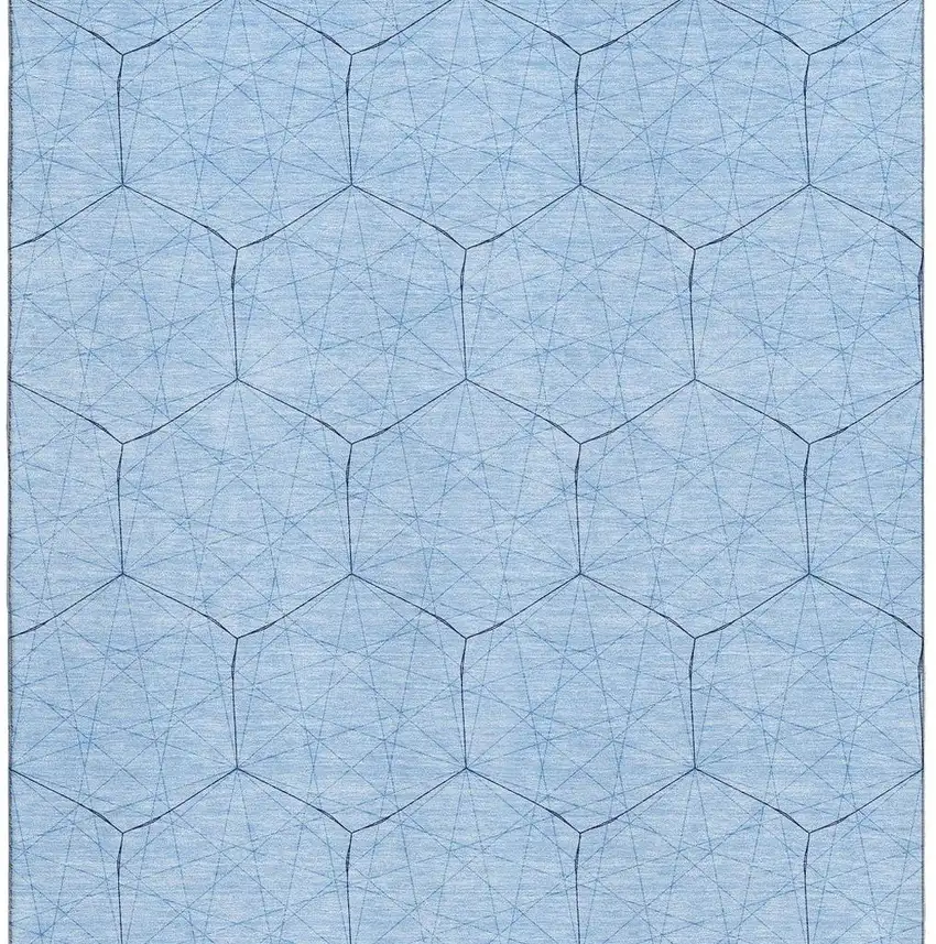 Sky Blue And Denim Blue Geometric Washable Area Rug With UV Protection Photo 3