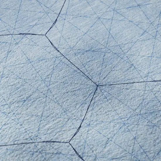 Sky Blue And Denim Blue Geometric Washable Area Rug With UV Protection Photo 9