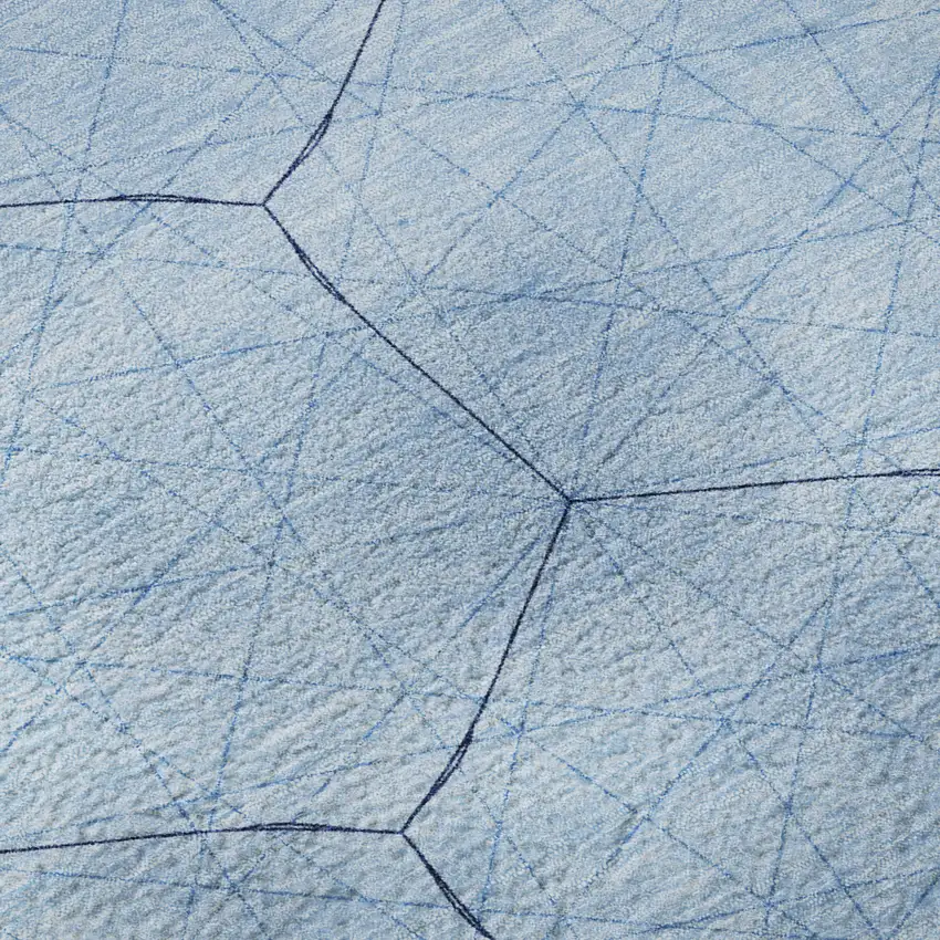 Sky Blue And Denim Blue Geometric Washable Area Rug With UV Protection Photo 9