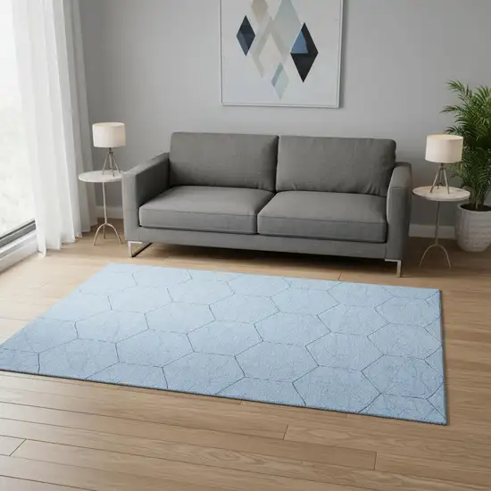Sky Blue And Denim Blue Geometric Washable Area Rug With UV Protection Photo 2