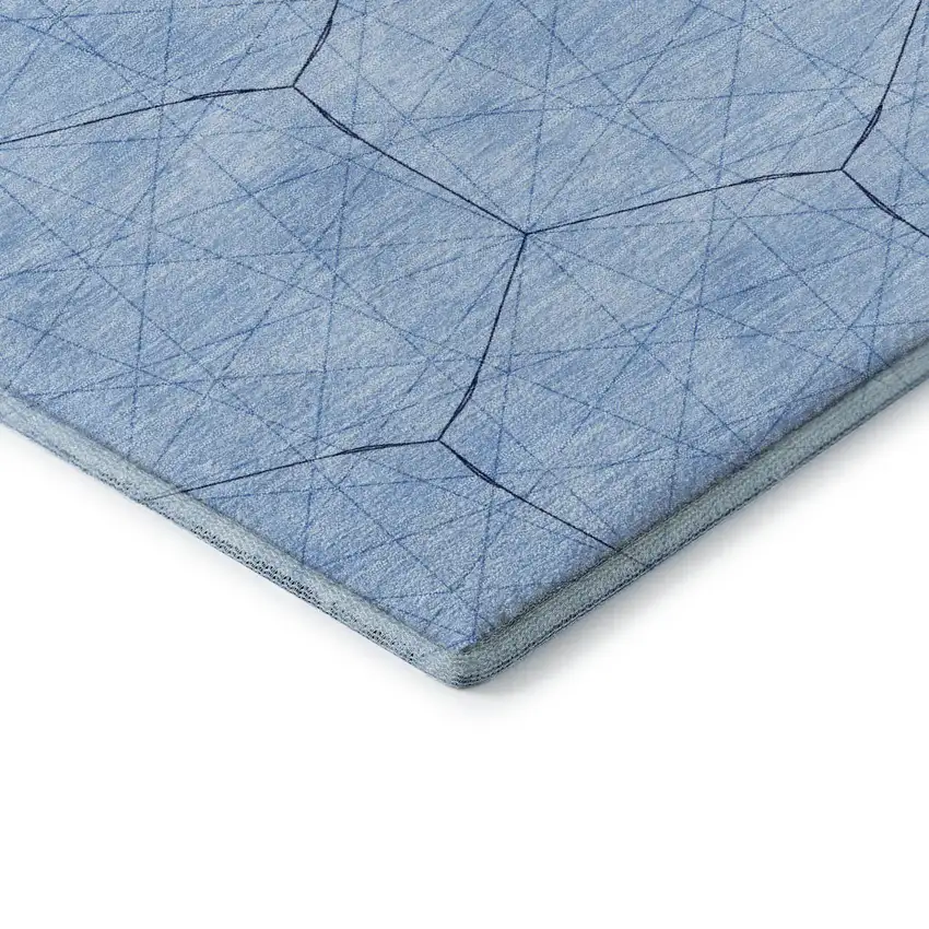 Sky Blue And Denim Blue Geometric Washable Area Rug With UV Protection Photo 7
