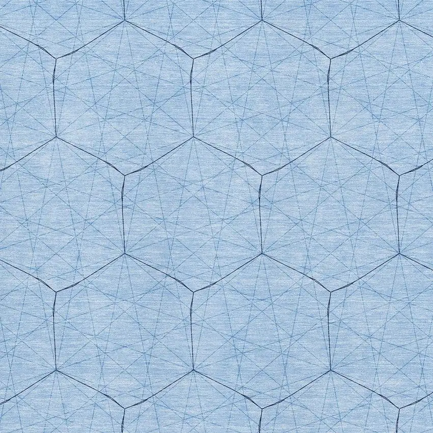 Sky Blue And Denim Blue Geometric Washable Area Rug With UV Protection Photo 2