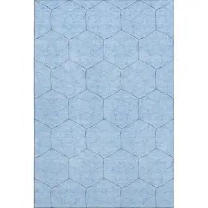 Photo of Sky Blue And Denim Blue Geometric Washable Area Rug With UV Protection