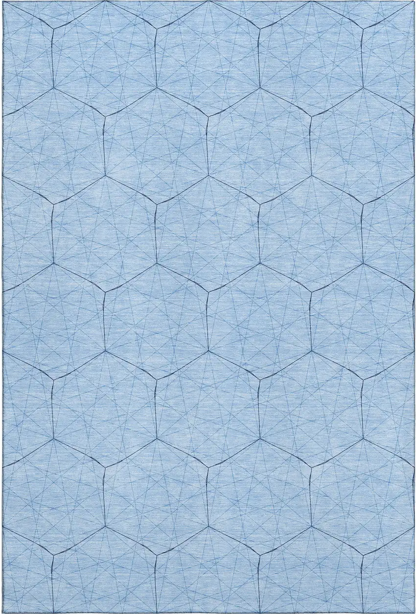 Sky Blue And Denim Blue Geometric Washable Area Rug With UV Protection Photo 1