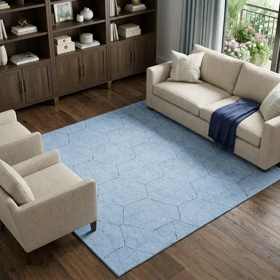 Sky Blue And Denim Blue Geometric Washable Area Rug With UV Protection Photo 1
