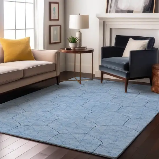 Sky Blue And Denim Blue Geometric Washable Area Rug With UV Protection Photo 4