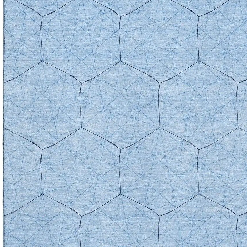 Sky Blue And Denim Blue Geometric Washable Area Rug With UV Protection Photo 2
