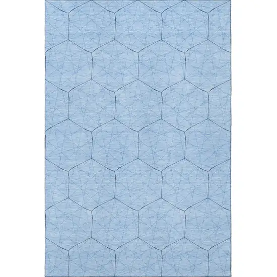 Sky Blue And Denim Blue Geometric Washable Area Rug With UV Protection Photo 3
