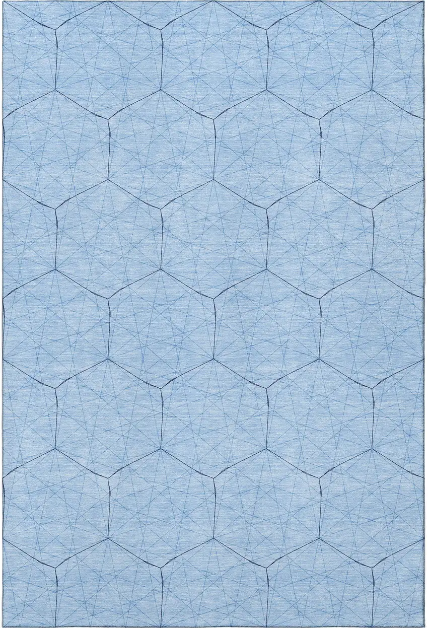 Sky Blue And Denim Blue Geometric Washable Area Rug With UV Protection Photo 3