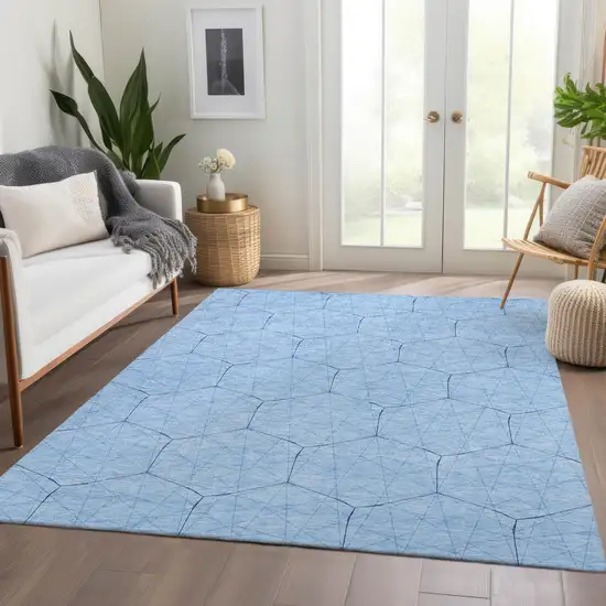 Sky Blue And Denim Blue Geometric Washable Area Rug With UV Protection Photo 5