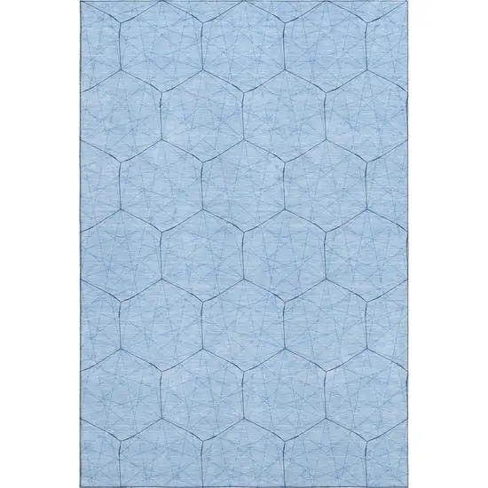 Sky Blue And Denim Blue Geometric Washable Area Rug With UV Protection Photo 1