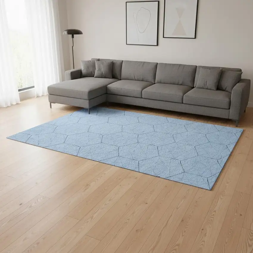 Sky Blue And Denim Blue Geometric Washable Area Rug With UV Protection Photo 2