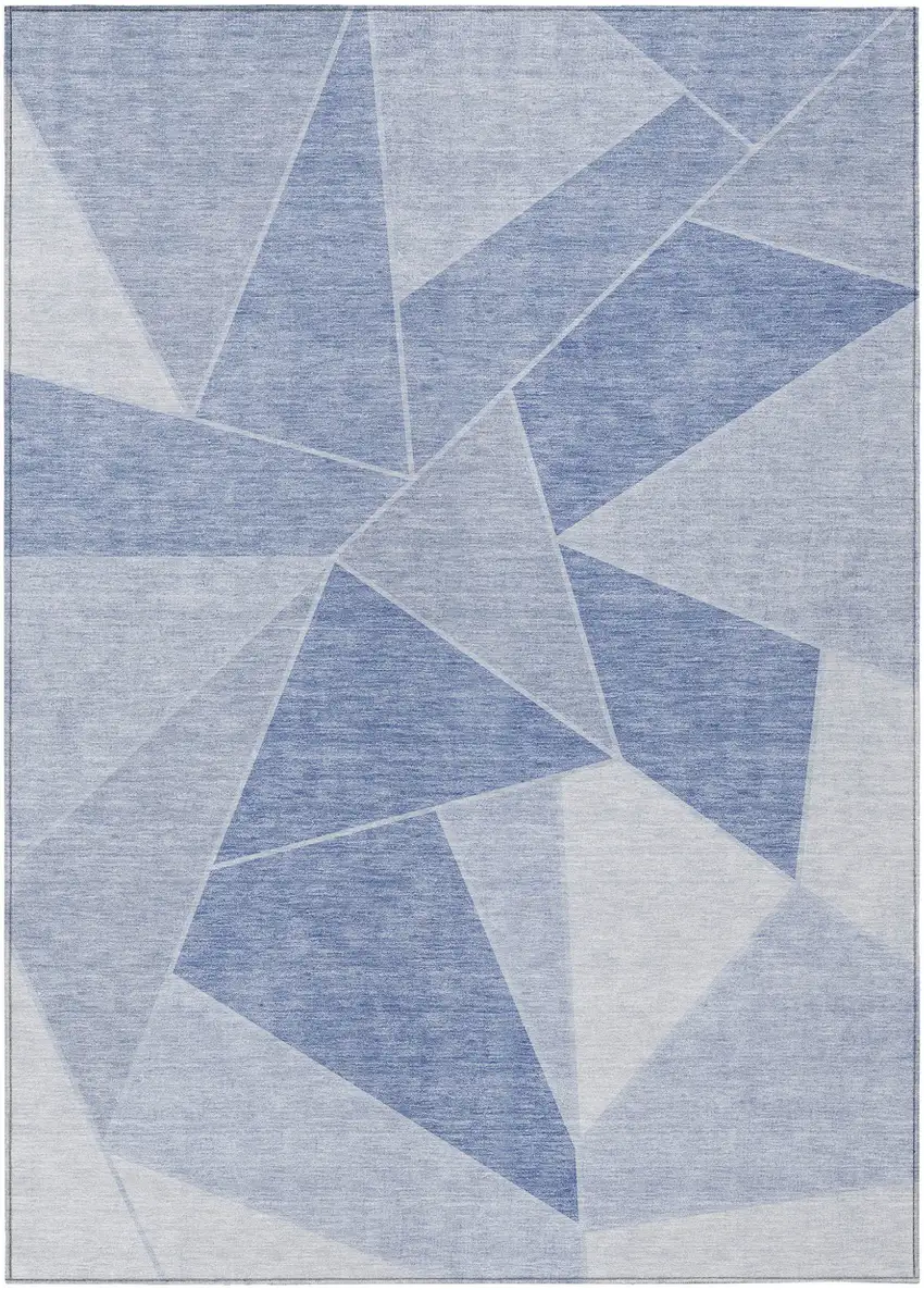 Sky Blue And Denim Blue Geometric Washable Indoor Outdoor Area Rug Photo 2