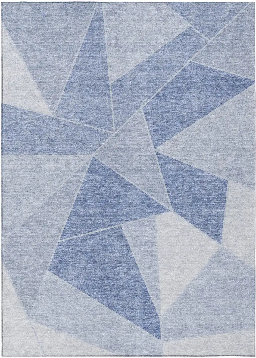 Sky Blue And Denim Blue Geometric Washable Indoor Outdoor Area Rug Photo 2