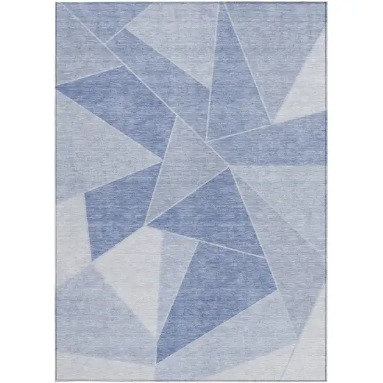 Sky Blue And Denim Blue Geometric Washable Indoor Outdoor Area Rug Photo 4