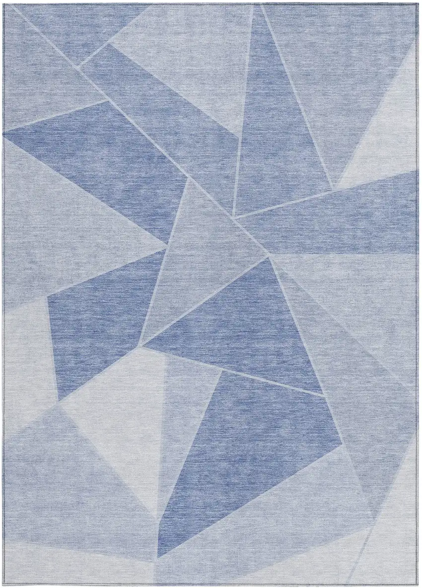 Sky Blue And Denim Blue Geometric Washable Indoor Outdoor Area Rug Photo 4
