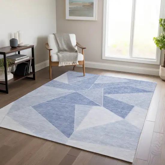 Sky Blue And Denim Blue Geometric Washable Indoor Outdoor Area Rug Photo 7