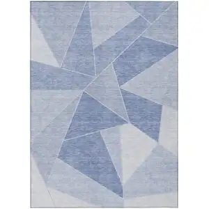 Photo of Sky Blue And Denim Blue Geometric Washable Indoor Outdoor Area Rug