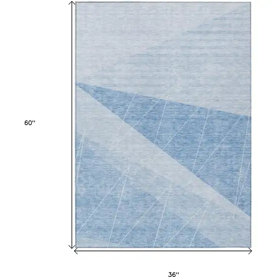 Sky Blue And Denim Blue Geometric Washable Indoor Outdoor Area Rug Photo 3
