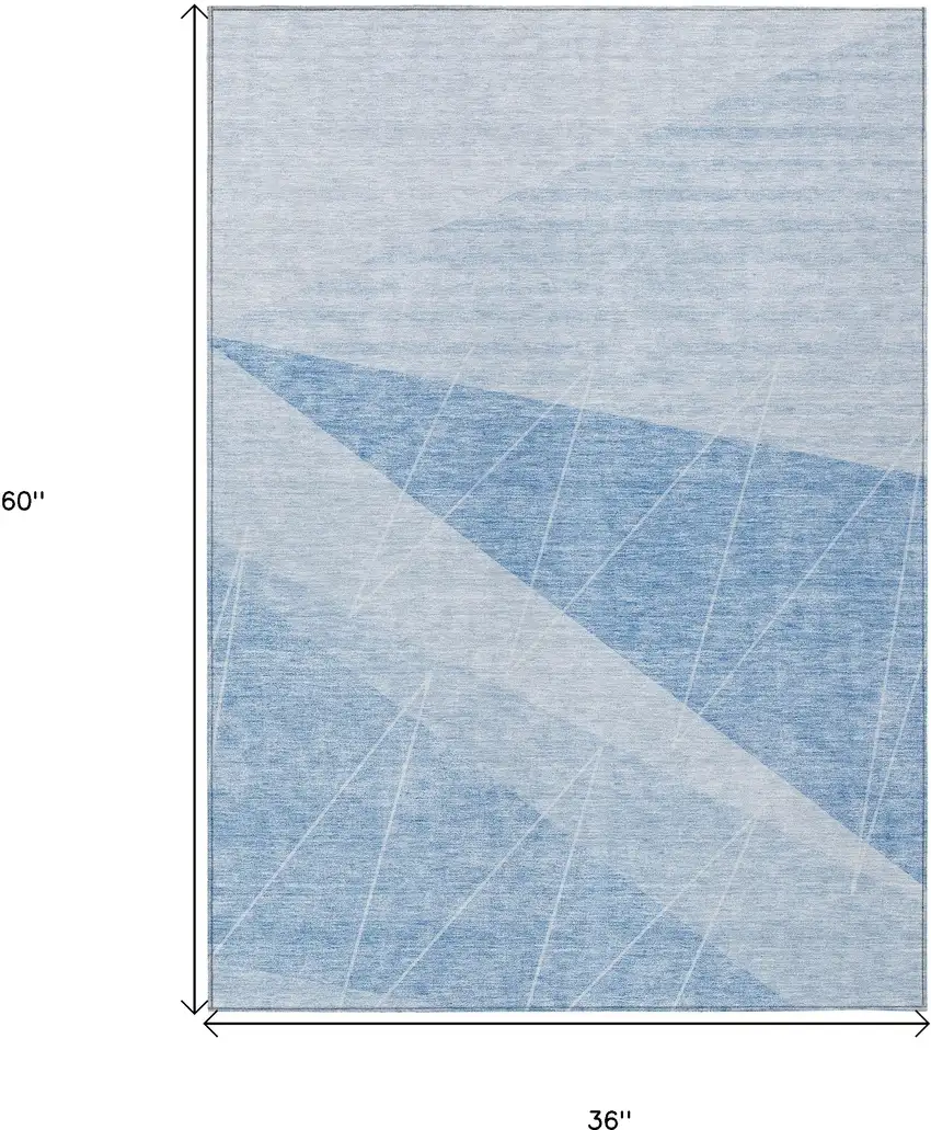 Sky Blue And Denim Blue Geometric Washable Indoor Outdoor Area Rug Photo 3