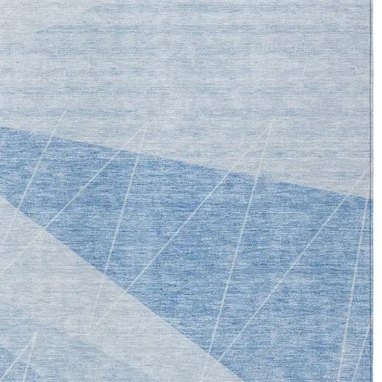 Sky Blue And Denim Blue Geometric Washable Indoor Outdoor Area Rug Photo 4