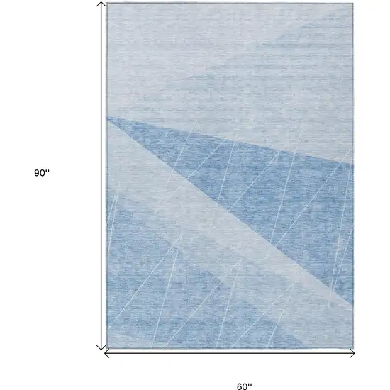 Sky Blue And Denim Blue Geometric Washable Indoor Outdoor Area Rug Photo 3