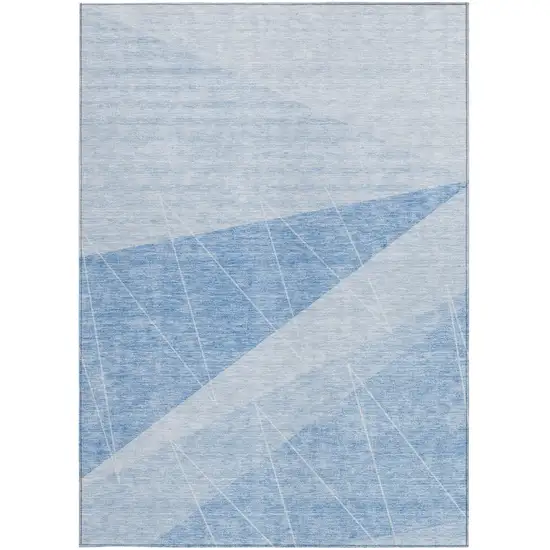 Sky Blue And Denim Blue Geometric Washable Indoor Outdoor Area Rug Photo 5