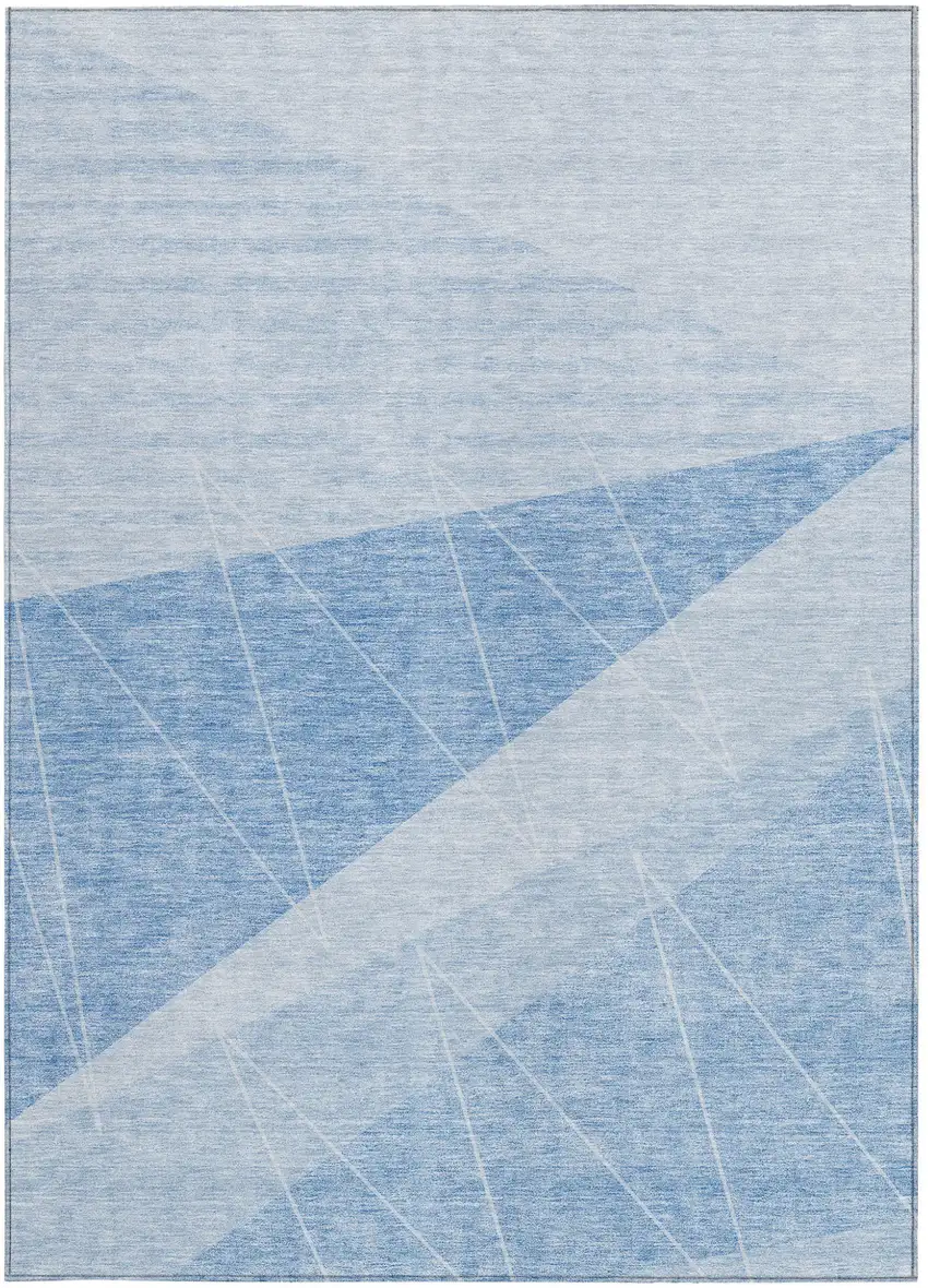 Sky Blue And Denim Blue Geometric Washable Indoor Outdoor Area Rug Photo 5
