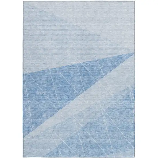 Sky Blue And Denim Blue Geometric Washable Indoor Outdoor Area Rug Photo 5