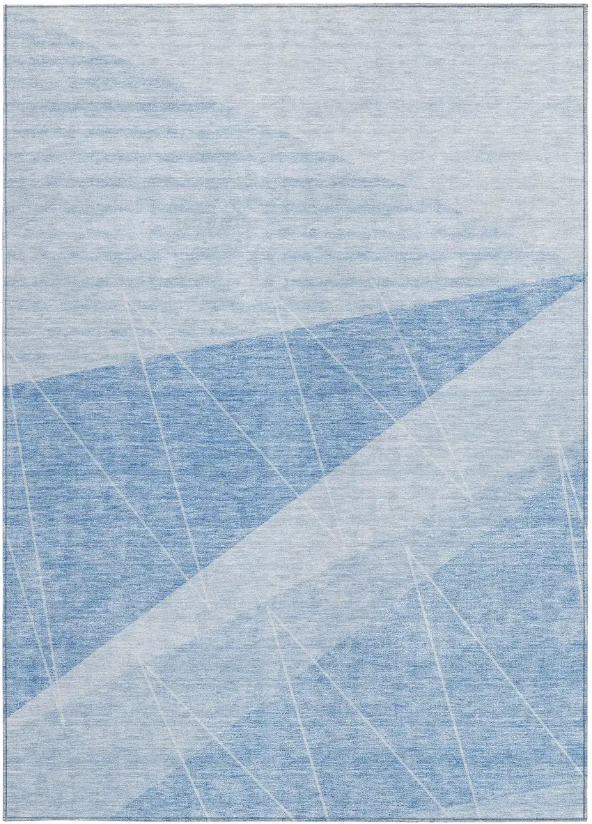 Sky Blue And Denim Blue Geometric Washable Indoor Outdoor Area Rug Photo 5