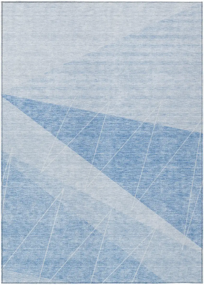 Sky Blue And Denim Blue Geometric Washable Indoor Outdoor Area Rug Photo 1