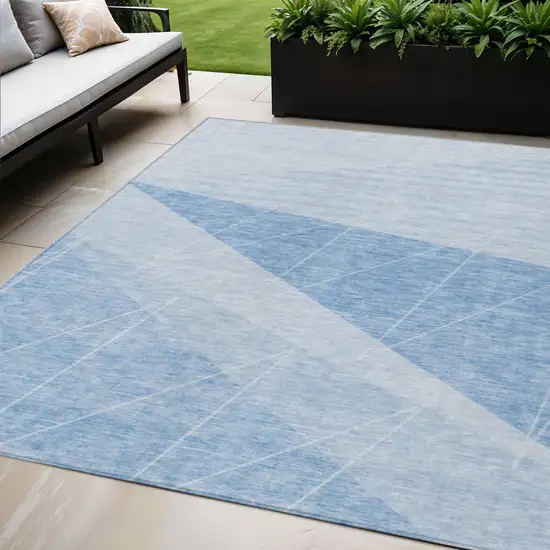 Sky Blue And Denim Blue Geometric Washable Indoor Outdoor Area Rug Photo 1