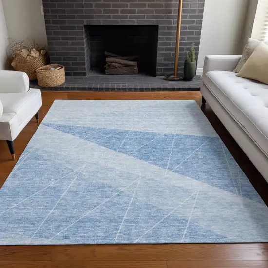 Sky Blue And Denim Blue Geometric Washable Indoor Outdoor Area Rug Photo 7