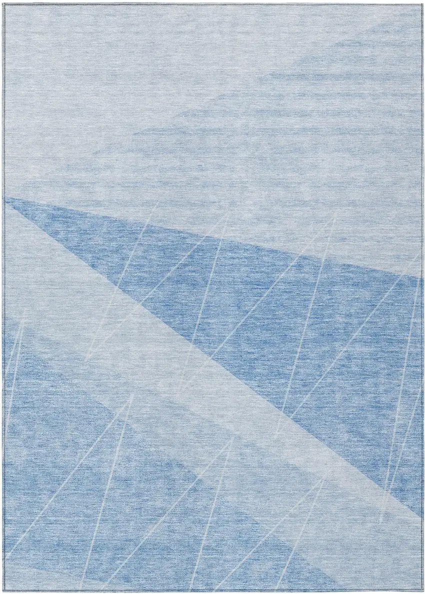 Sky Blue And Denim Blue Geometric Washable Indoor Outdoor Area Rug Photo 1