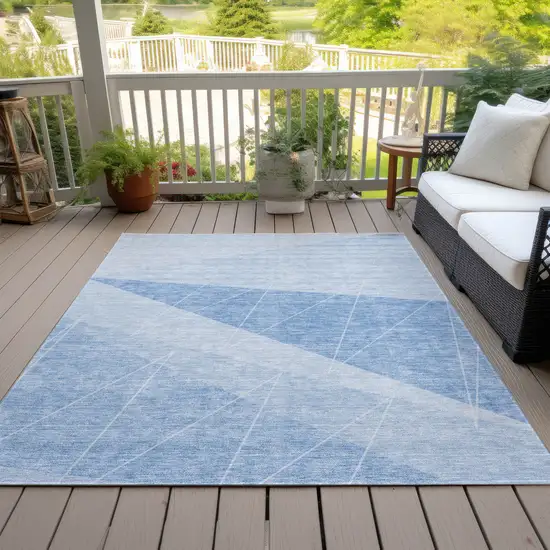Sky Blue And Denim Blue Geometric Washable Indoor Outdoor Area Rug Photo 9