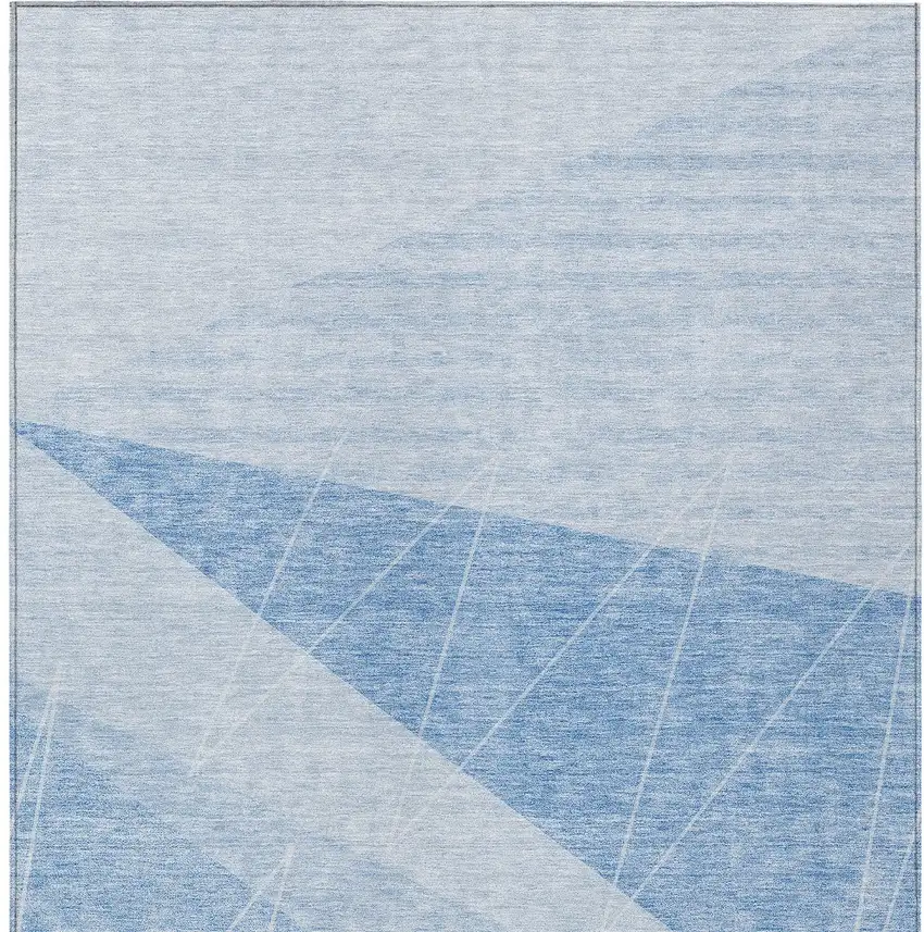 Sky Blue And Denim Blue Geometric Washable Indoor Outdoor Area Rug Photo 6