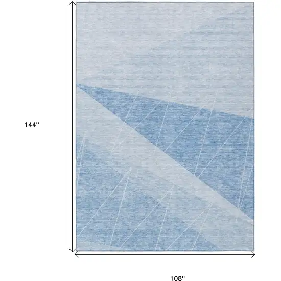 Sky Blue And Denim Blue Geometric Washable Indoor Outdoor Area Rug Photo 3