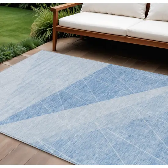 Sky Blue And Denim Blue Geometric Washable Indoor Outdoor Area Rug Photo 1