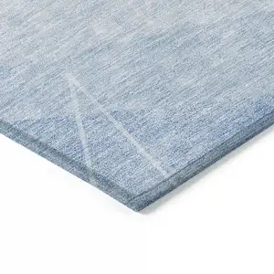Photo of Sky Blue And Denim Blue Geometric Washable Indoor Outdoor Area Rug