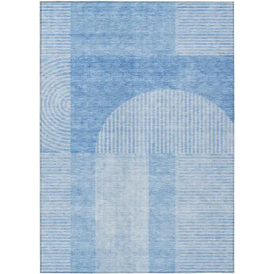 Sky Blue And Denim Blue Geometric Washable Indoor Outdoor Area Rug Photo 1