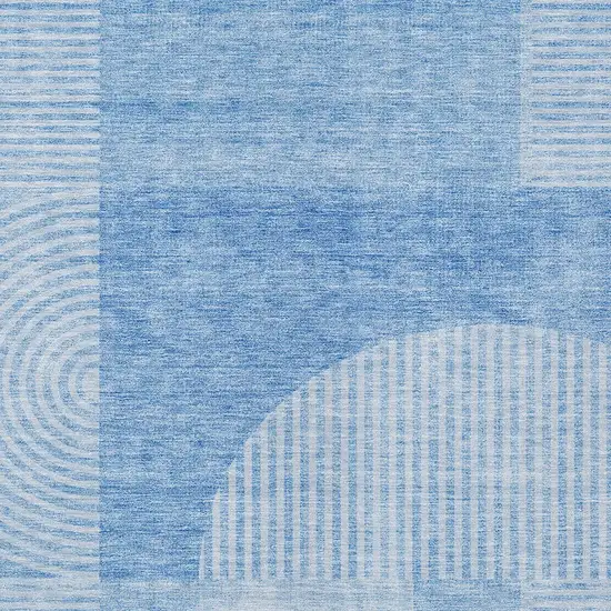 Sky Blue And Denim Blue Geometric Washable Indoor Outdoor Area Rug Photo 4