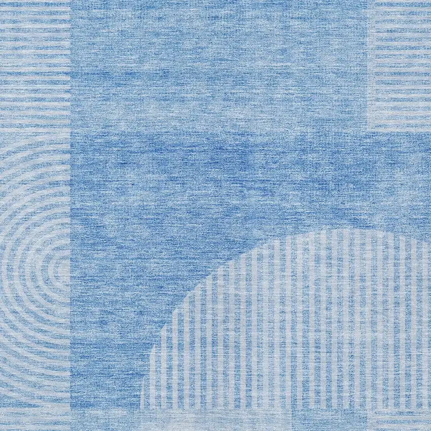 Sky Blue And Denim Blue Geometric Washable Indoor Outdoor Area Rug Photo 4
